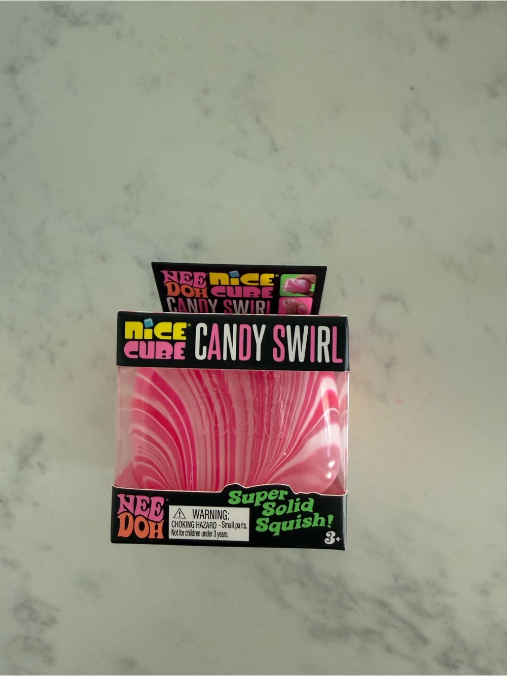 Needoh Candy Swirl Nice cube! Super Solid Squish - Pink and white